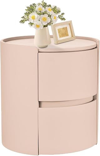 Runde Nachtstand, Runder Nachttisch Mit Schublade,Moderner Holzendtisch,2-schüchternen Kreisförmiger Lagerschrank – Runder Beistelltisch Aus Massivholz Fürs Schlafzimmer