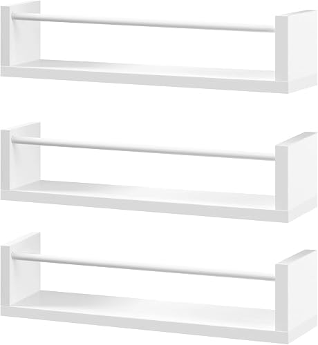 WOLTU Wandregale 3er Set, Regal Wand weiß, Hängeregal mit Metallstange, Schweberegal 2 Montagemöglichkeiten, Wandboard für Wohnzimmer Küche Kinderzimmer Schlafzimmer, RG9534ws
