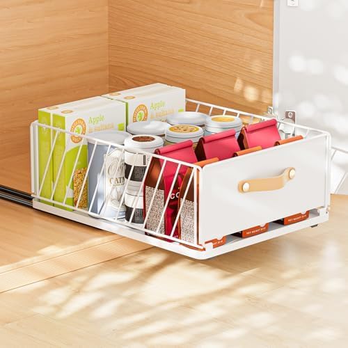 Vankarr Ausziehbare Schublade Küche Teleskopschublade, Schubladen Organizer Küche Ohne Bohren, Auszug Schublade 40.5x30x16cm, Einfache Installation, Weiß