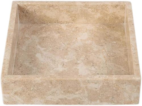 wohnfreuden Marmor Tablett Creme eckig 20 cm - Natursteinablage poliert quadratisch Seifenablage