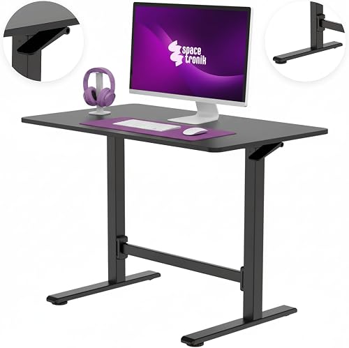 Spacetronik Höhenverstellbarer Schreibtisch Manuell 80x50 cm, Gasfeder Pneumatisch, Sitz-Steh-Tisch ohne Strom, Mobiler Laptoptisch mit Rollen, Stehpult 70-115 cm, Weiß