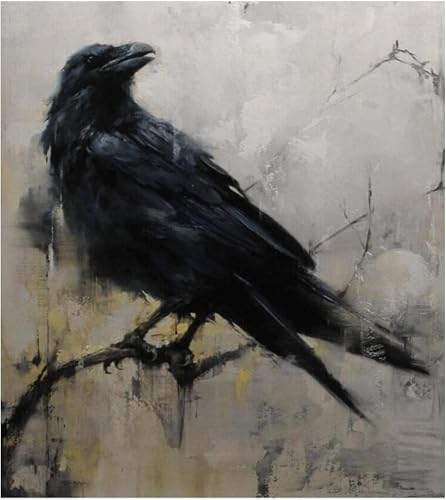 Malen Nach Zahlen Erwachsene Schwarze Krähe ohne Rahmen inklusive Pinsel und Acrylfarben 40 x 50 cm