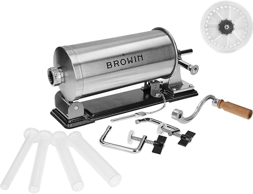 BROWIN® Manuell Wurstfüller aus Edelstahl 311003 | 3 kg horizontale Wurstmaschine | Wurstfüllmaschine für Küche und Restaurants | Wurstpresse | Machine für hausgemachte Wurst, Cevapcici und Cannelloni