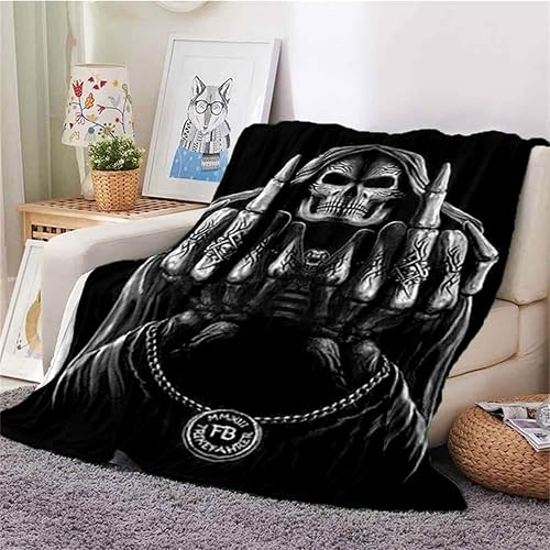 Gothic Totenkopf Personalisierte Flanell Kuscheldecke Schwarz Sensenmann Totenkopf Weiche & Warme Fleecedecke/Wohndecke/Couchdecke - Soft Plüsch Blanket für Kinder/Haustier 200x150 cm