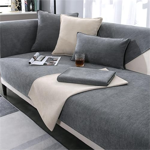 Generisch Sofaüberwürfe Chenille Weicher Rutschfester Sofabezug, Haustierfreundlich Vintage 1/2/3/4 Sitzer, Einfarbig für U Form L Form(Orange,90 * 180cm)