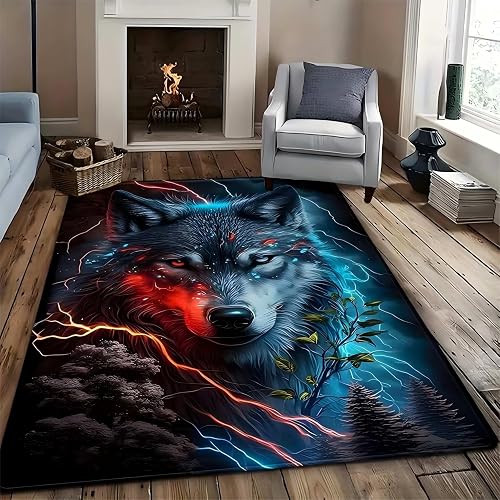 Wohnzimmer Tiger Teppich, 140 x 200 cm, Weißer Tiger Teppich fürs Schlafzimmer, Waschbar, rutschfest, Pflegeleicht, Tiermuster Design, Teppiche für Kinder, Jugend und Jungenzimmer